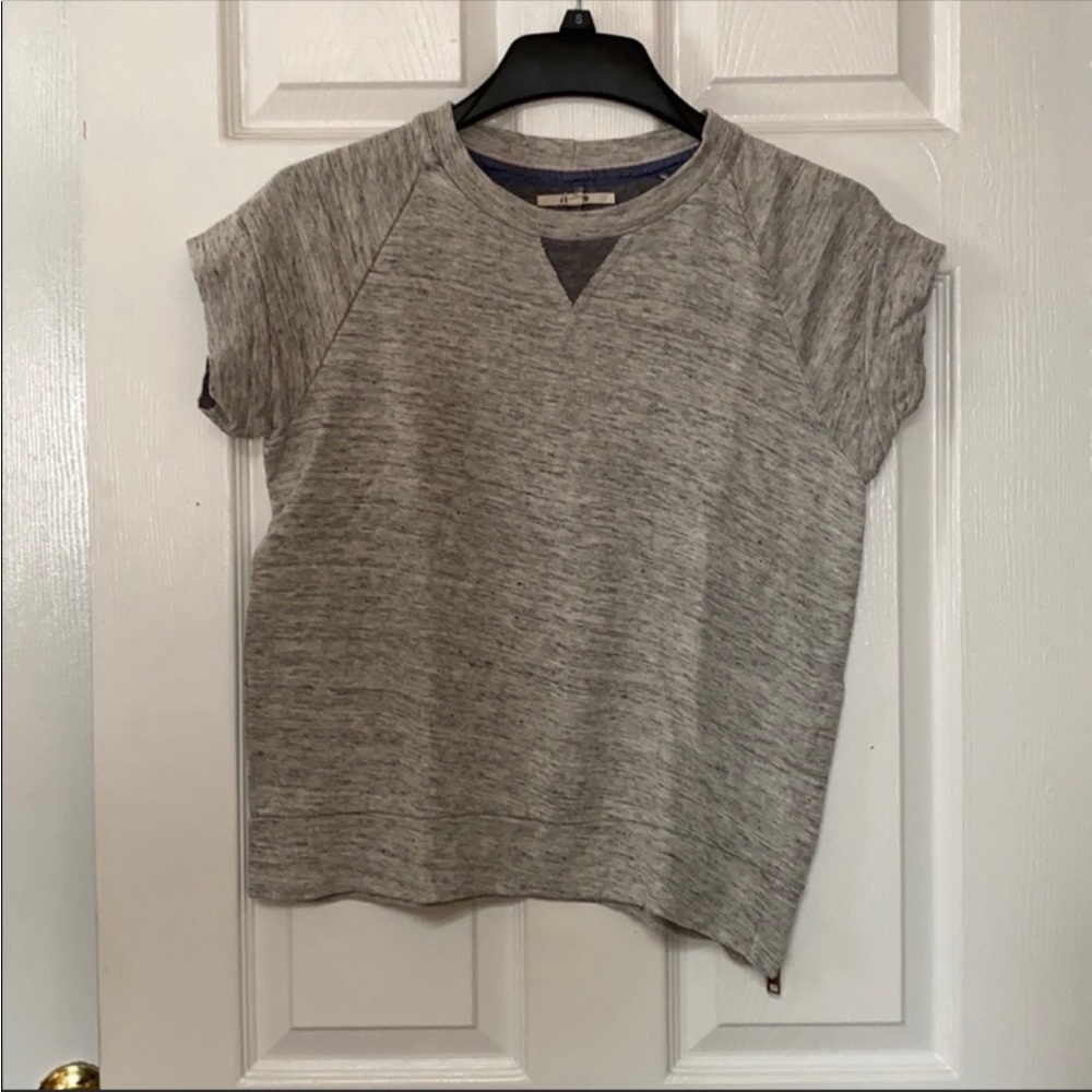 J Brand Grey Linen Short Sleeve Athletic Sweatshirt